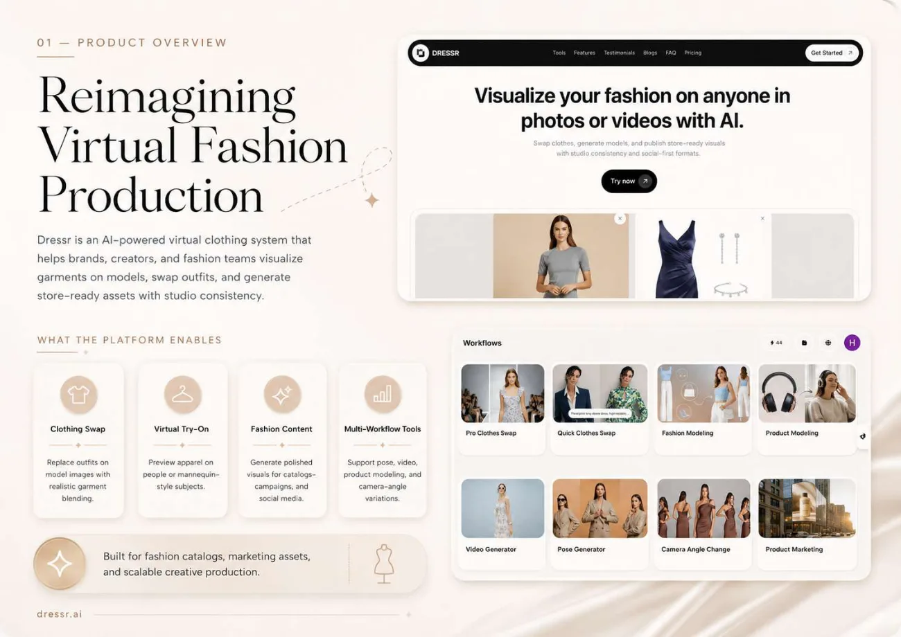 Dressr product overview showing the try-on proposition
