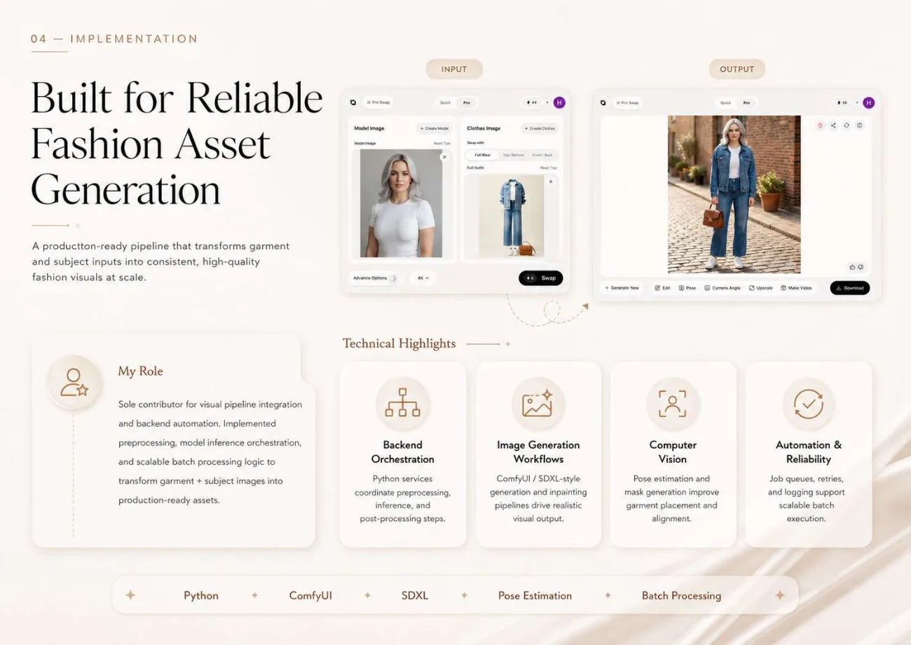 Post-generation options including pose, camera angle, upscale and video